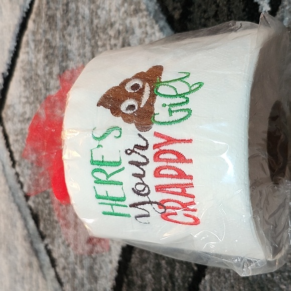 EMBROIDERED TOILET PAPER HERES YOUR CRAPPY GIFT 💩 EMOJI - Picture 2 of 8